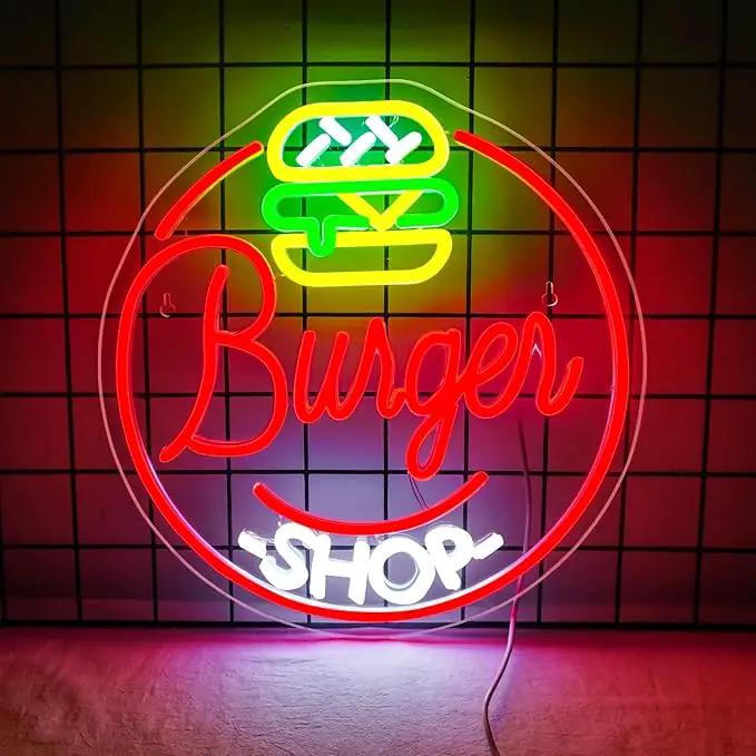 Hamburger Shop Neon Sign Hamburger Neon Signs for Wall Decor Dimmable Hamburger Neon Lights LED Light Up Sign for Hamburger Shop,Bar,Restaurant,Food Shop,Pub Decoration by GreenHaven Gardens