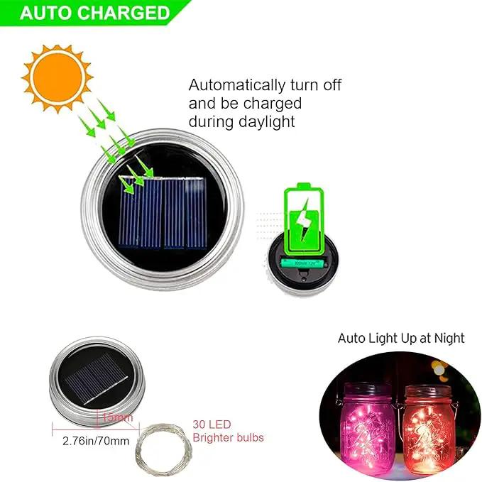 ANGMLN Upgraded Solar Mason Jar Lid Lights, 10 Pack 30 LED Fairy Star Firefly String Lids Lights Including (10 pcs Hangers),for Wedding Patio Garden Party Decorations (No Jars) by GreenHaven Gardens