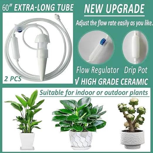 Self Watering Planter Insert, New Plant Watering Devices with Flow Regulator, Upgrade Self Watering Spikes with Controller, Vacation Drip Irrigation System Protect Your Plants (2 PCS) by GreenHaven Gardens