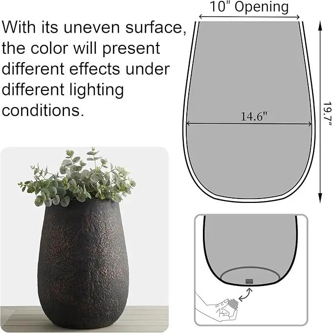 Weathered Concrete 19.7 Inch Tall Planter, Large Decorative Flower Pot with Drainage Hole, Round Plant Container for Home, Garden, Patio, Courtyard, A Dusting of Bronze Rust with Green Tone, 1 Pack by GreenHaven Gardens