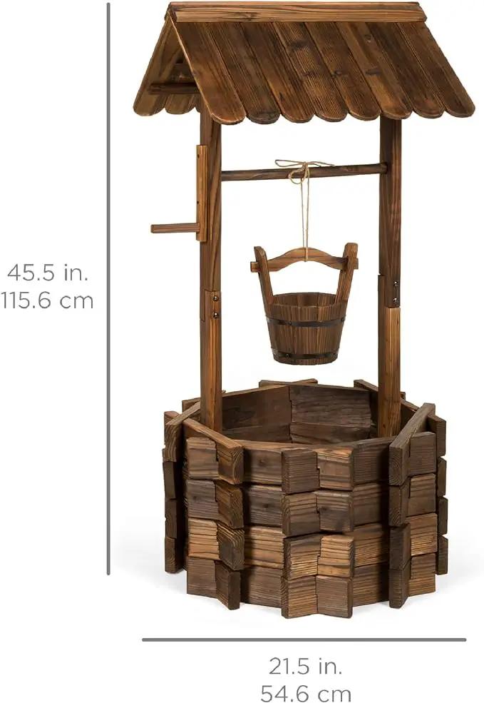 Best Choice Products Rustic Wooden Wishing Well Planter Outdoor Home Décor for Patio, Garden, Yard w/Hanging Bucket by GreenHaven Gardens