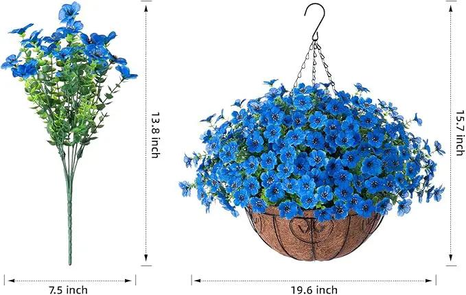 Artificial Fake Hanging Plants Flowers with Basket Outdoor Decor Faux Silk Daisy Flower Arrangements in Pot Planter for Porch Home Indoor Patio Garden Yard Decoration, Blue by GreenHaven Gardens