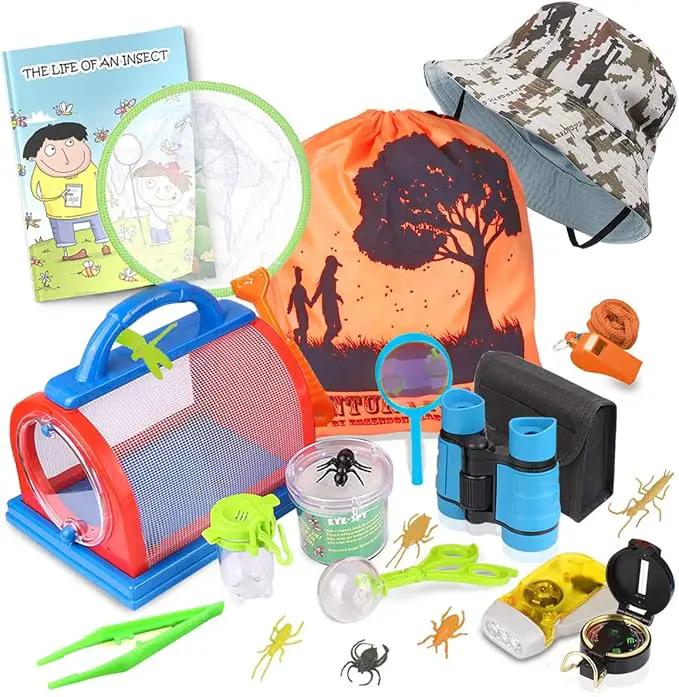 ESSENSON Outdoor Explorer Kit & Bug Catcher Kit with Binoculars, Compass, Magnifying Glass, Critter Case and Butterfly Net Great Toys Kids Gift for Boys & Girls Age 3-12 Year Old Camping Hiking by GreenHaven Gardens