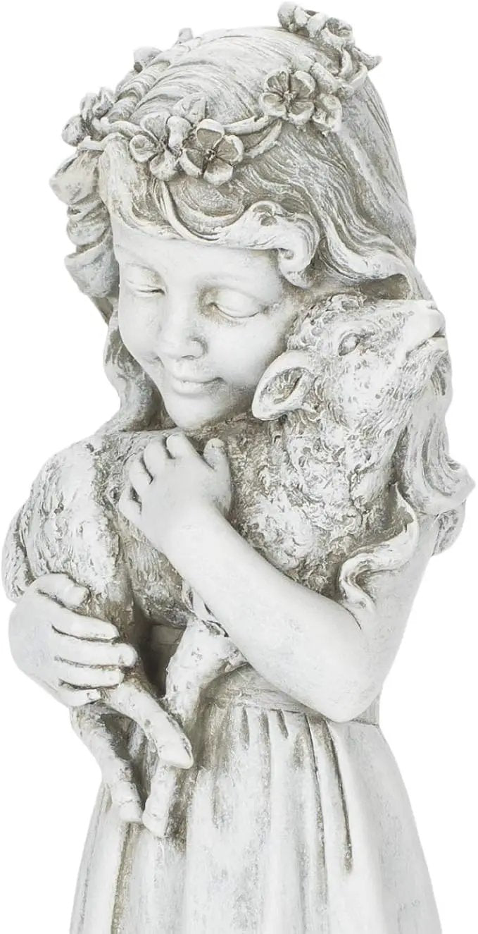 Joseph's Studio by Roman Inc., Girl with Lamb Garden Statue, Garden Collection, Religious Statue, Holy Family, Memorial, Angel, Patron Saint, Garden Décor (5x5x16) by GreenHaven Gardens