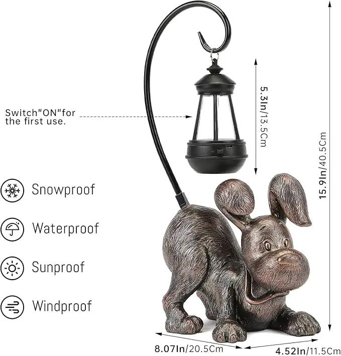 Laughing Dog Figurine with Solar-Powered LED Light 15.9 Inches Tall Antique Bronze, Perfect for Gift Garden Decor or Housewarming for Dog Lovers by GreenHaven Gardens