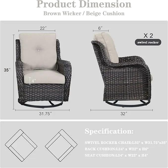 Outdoor Swivel Rcoker Patio Chairs - Outdoor Swivel Patio Chairs Set of 2 Wicker Chair Patio Furniture Sets with Covered Cushion for Porch Deck Balcony Garden, Beige by GreenHaven Gardens