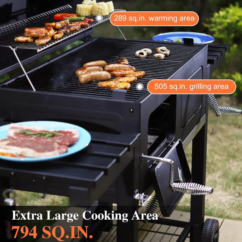 Sophia & William Extra Large Charcoal BBQ Grills with 794 SQ.IN. Cooking Area, Heavy Duty Outdoor Barbecue Grill with 2 Individual Lifting Charcoal Tray and 2 Foldable Side Table, Black by GreenHaven Gardens