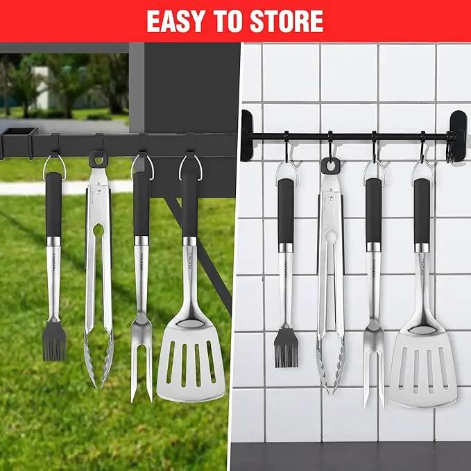 Grill Accessories Heavy Duty BBQ Set Gifts for Men/Women - Premium Stainless Steel Spatula, Fork, Brush & Tongs, Barbecue Utensils Tool Kit Gift for Grilling Lover Outdoor by GreenHaven Gardens