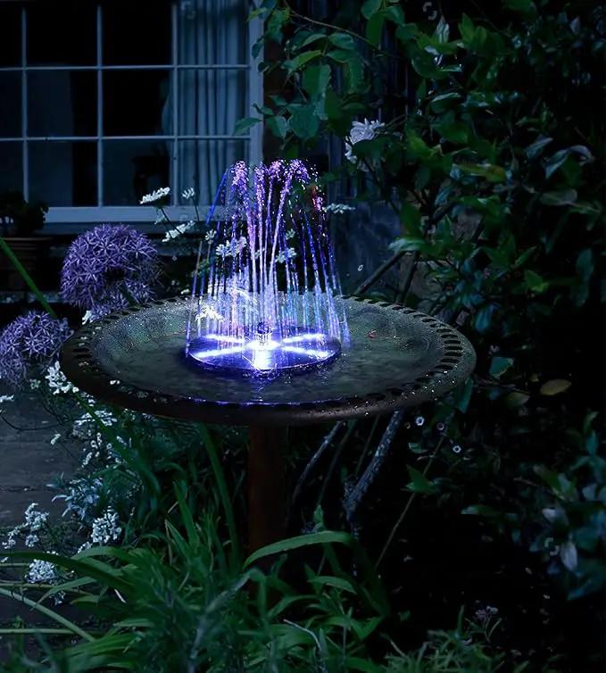 SZMP Solar Fountain Upgraded, 4W Bird Bath Fountain Pump with 7 Colors Lights, 7 Nozzle & 4 Fixer, 4000 Battery, Solar Water Fountain for Garden, Pool, Pond, Fish Tank by GreenHaven Gardens