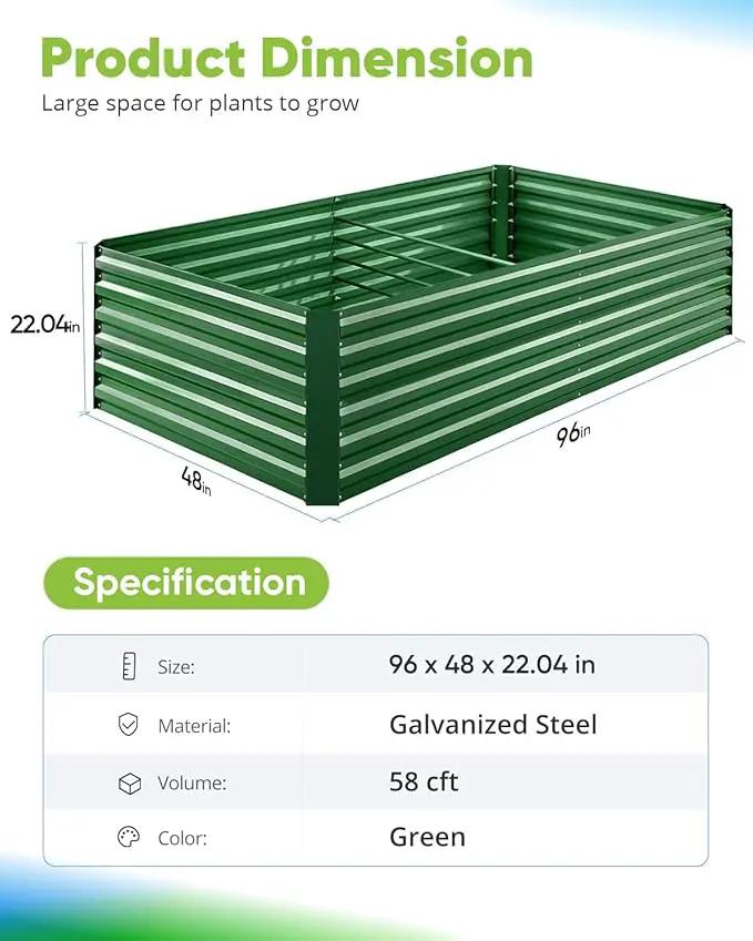 Quictent Galvanized Raised Garden Bed 8x4x2 Ft Tall Metal Planter Box for Vegetables Outdoor Bottomless for Backyard, 2 Tomato Cages Included, 22.04" Deep (Green) by GreenHaven Gardens