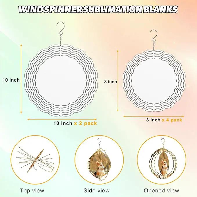 Remiawy Sublimation Wind Spinner Blanks, 6 Pack 10 Inch 3D Aluminum Metal Hanging Wind Spinners Sublimation Blanks Kinetic Sculpture DIY Crafts for Yard Garden Indoor Outdoor Porch Decoration Round by GreenHaven Gardens