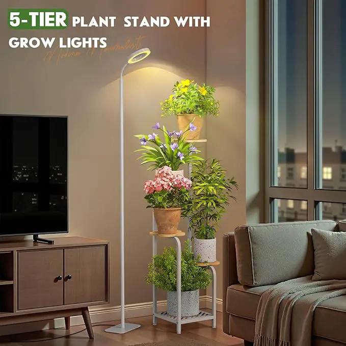 TOSKING 48" Tall Plant Stand Indoor with Full Spectrum LED Grow Lights & Timer – 5-Tier Corner Plant Shelf for Home, Office, Balcony (Grow Light 5 Tier-White) by GreenHaven Gardens