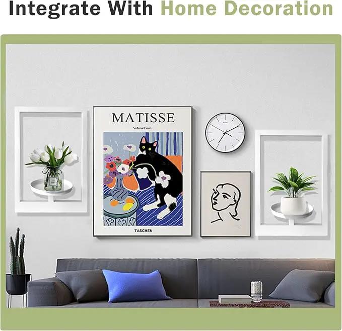 Picture Frame Plant Holder, Wall Mount Plants shelf Indoor Outdoor, Metal Hanging Planters Stand Decor, Window Planter Hanger Shelves, Modern Floating Ornament Rack Art for Home & Garden((White 2pc)) by GreenHaven Gardens