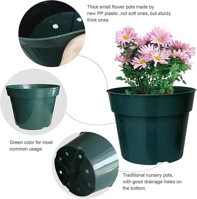 15 Pack 4/6/8 Inch Plant Nursery Pots, Thickened Plastic Pots for Plants with Drainage Holes, Sturdy Seedling Pots, Seed Starting Pots, Flower Pots for Indoor Outdoor Plants, Green by GreenHaven Gardens