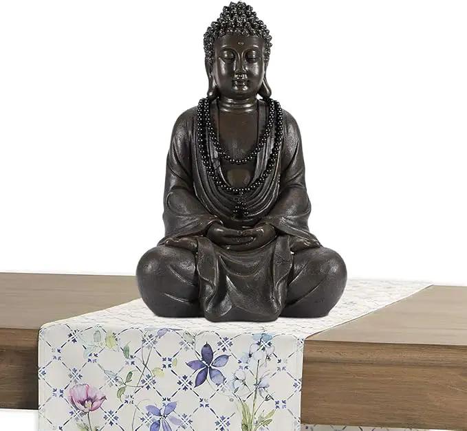 Goodeco 11.4" Meditating Buddha Statue Home Decor - Meditation Gifts for Room/Garden/Patio/Deck/Porch Yard Art Decoration, Zen Decor Buda Statues with Natural Wood Beaded Necklace by GreenHaven Gardens