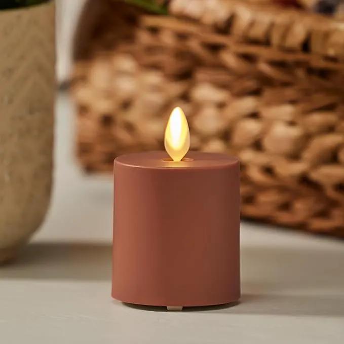 Luminara Outdoor Votive Flameless LED Candle, Baked Clay 2" x 3.2", Moving Flame Battery Operated Timer Remote Ready IPX4 Matte Plastic Finish by GreenHaven Gardens