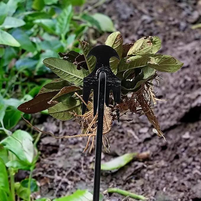 Stainless Weeding Artifact Uprooting Weeding Tool, Stainless Steel Forged Weed Puller 4 Teeth Dual Purpose Weeder, Hand Weeder Tool for Gardening with Long Handle (Black 2Pcs) by GreenHaven Gardens