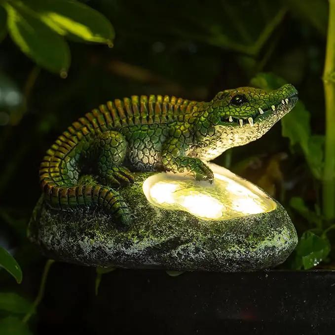 Garden Statue Crocodile,Solar Crocodile Decor for Outdoor,Resin Crocodiles Figurine with Solar Light for Patio,Balcony,Yard,Lawn Ornament,Perfect Garden Gift by GreenHaven Gardens
