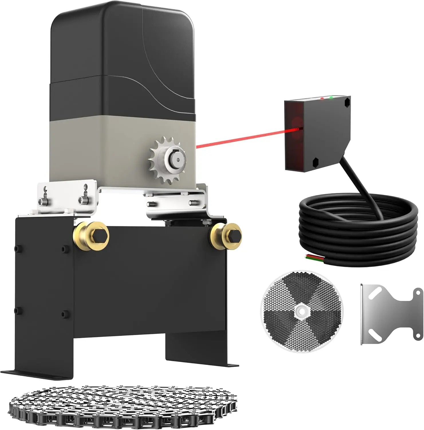 Blütezeit 1100lb Sliding Gate Opener with 40ft Visible Red Beam Photoelectric Sensor | Chain Drive Motor with 2 Remotes, 16.4ft Chains & Reflector Switch by GreenHaven Gardens