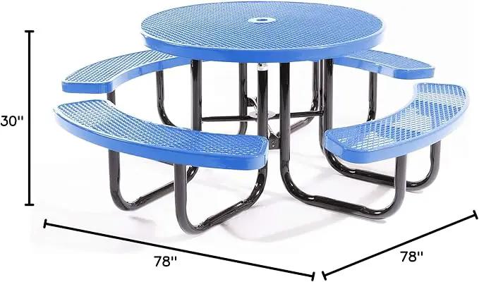 Heavy-Duty Portable Outdoor Picnic Table with Umbrella Hole, Expanded Metal Commercial-Grade Patio Dining Furniture Made in America (46" Round Top, Light Blue) by GreenHaven Gardens