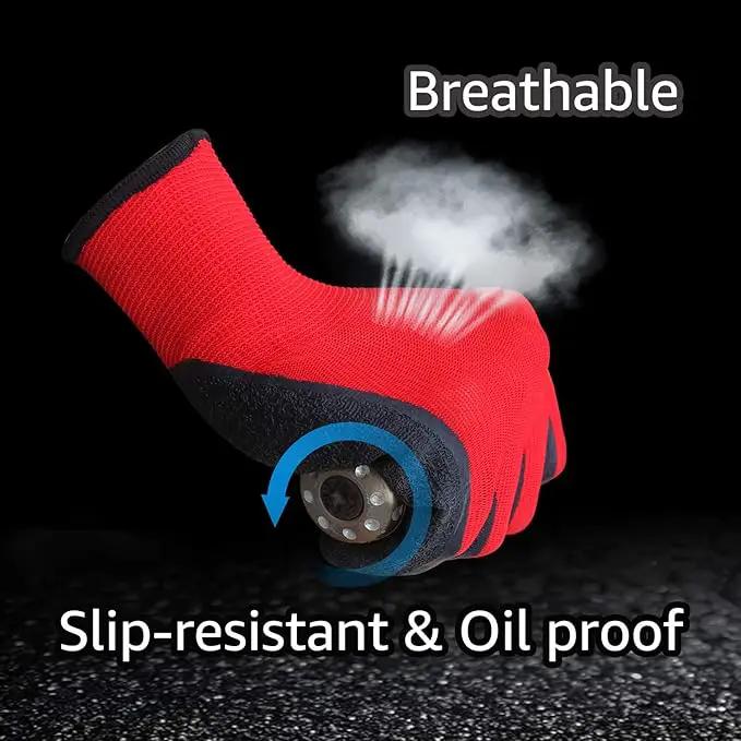 Evridwear Crinkle Latex Rubber Hand Coated Safety Work Gloves for Men Women General Multi Use Construction Warehouse Gardening Assembly Landscaping (L-Size) Red 120 Pairs Pack by GreenHaven Gardens