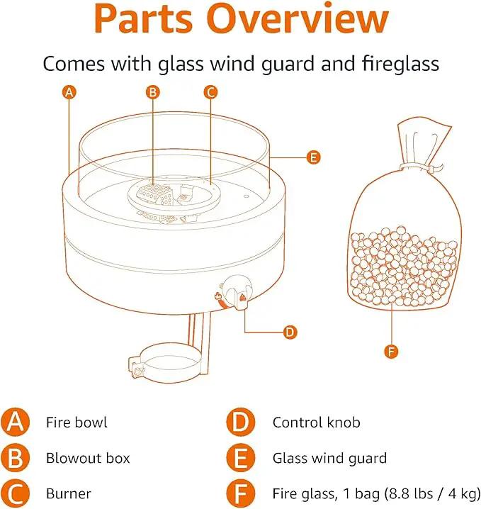 Amazon Basics 14-Inch Round Propane Fire Pit, 9000 BTU Portable Tabletop Fireplace with Glass Stones, Umbrella Hole Compatible for Outdoor Patio Tables & Camping, Brown by GreenHaven Gardens
