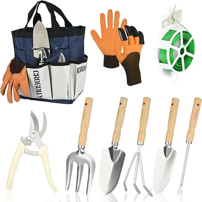 Garden Tool Set, 9-Piece Heavy Duty Outdoor Garden Tools with Ergonomic Handles, Storage Bag, Pruning Shears, Hand Rake and More, Perfect for Gardening Enthusiasts, Gardening Gifts for Women and Men by GreenHaven Gardens