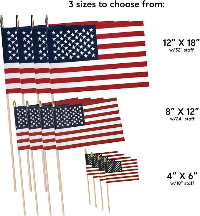 American Flags on Stick - Handheld Spearhead US Flag for 4th of July, Memorial Day Event Decorations - Patriotic Decor for Indoors & Yard - Wooden Stick, Cotton Fabric - (8"x12" - 12 Pack) by GreenHaven Gardens