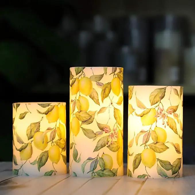 Flameless Candles Lemon Decor Battery Operated Lights with Remote Real Wax Flicker Electric Pillar Fake Candle for Home Bridal Shower Coffee Table Party Decorations Birthday Gifts for Women by GreenHaven Gardens