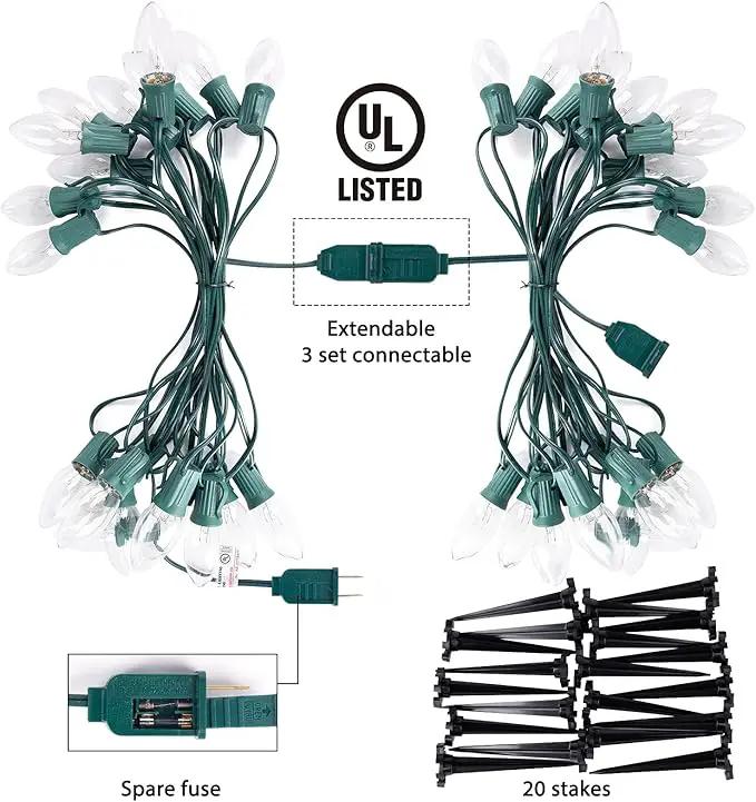 Christmas Pathway String Lights Outdoor - 25.7 Ft. C9 20 Clear Lights with 20 Stakes Connectable Waterproof for Indoor Xmas Party Holiday Commercial Decoration, Warm White by GreenHaven Gardens