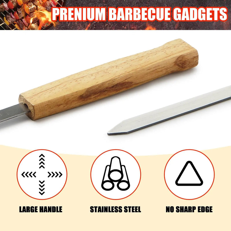SHIKORI Kabob Skewers,BBQ Barbecue Skewers,Stainless Steel Sticks,17 Inch Heavy Duty Large Wide Reusable,with Nonslip Wooden-8 Pcs by GreenHaven Gardens