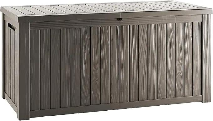 180 Gallon Outdoor Storage Deck Box - Large Waterproof Resin Bin for Delivery Boxes Outside, Lockable Storage for Patio/Pool Cushions & Tools, UV-Resistant, Granite Grey by GreenHaven Gardens