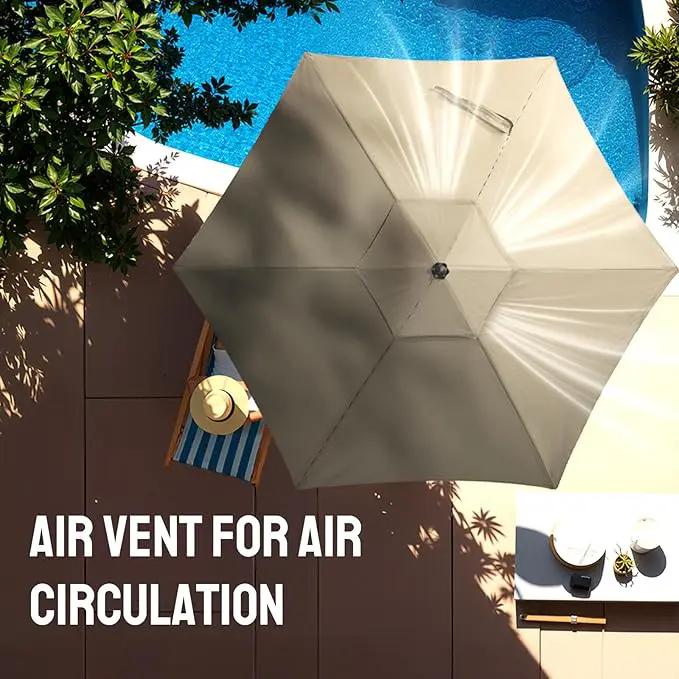 CROWN SHADES 9 Ft Patio Umbrella - Polyester Outdoor Umbrella with 30° Push Button Tilt, Patented Edge Connection Windproof Design for Patio, Pool, Garden & Table, UV Resistent by GreenHaven Gardens