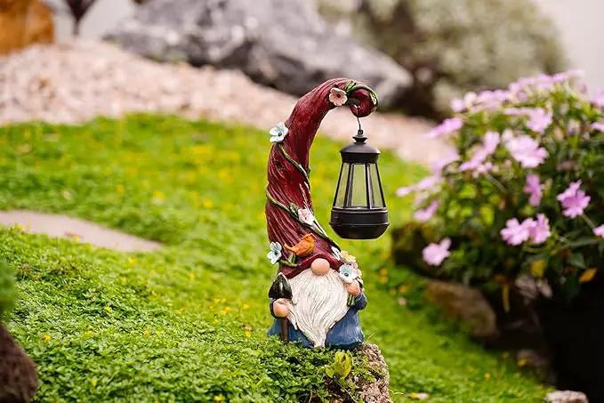 Gnome Garden Decor Statue Solar Gnomes Decorations for Yard with Lantern Light Outdoor Decorations for Patio Mom Gift by GreenHaven Gardens
