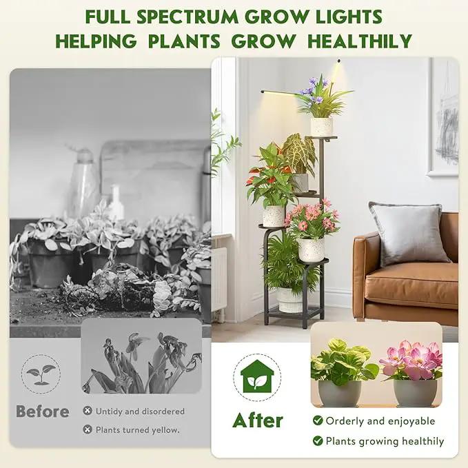 TOSKING 48" Tall Plant Stand with Grow Lights - 5-Tier Corner Plant Shelf with LED Full Spectrum Lights with Dimmer & Timer, Multi-Functional Corner Plant Stand for Home, Office, Balcony (Grow Light 5 Tier-Black) by GreenHaven Gardens