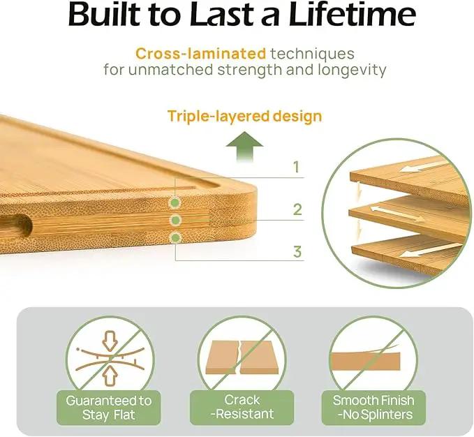 Cutting Board For Kitchen Natural Bamboo With Smooth Finish & Deep Juice Groove – L (15x10) – Great For Slicing, Serving by GreenHaven Gardens