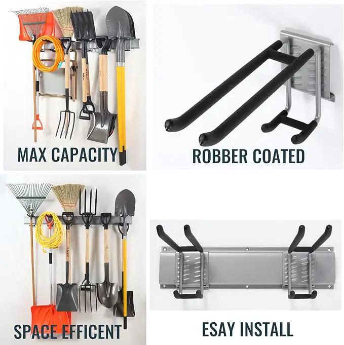 Wall Mount Tool Storage Rack, Heavy Duty Garage Organizer, Garden Hooks and Hangers, Hold Up to 350lbs Grey AK806 by GreenHaven Gardens