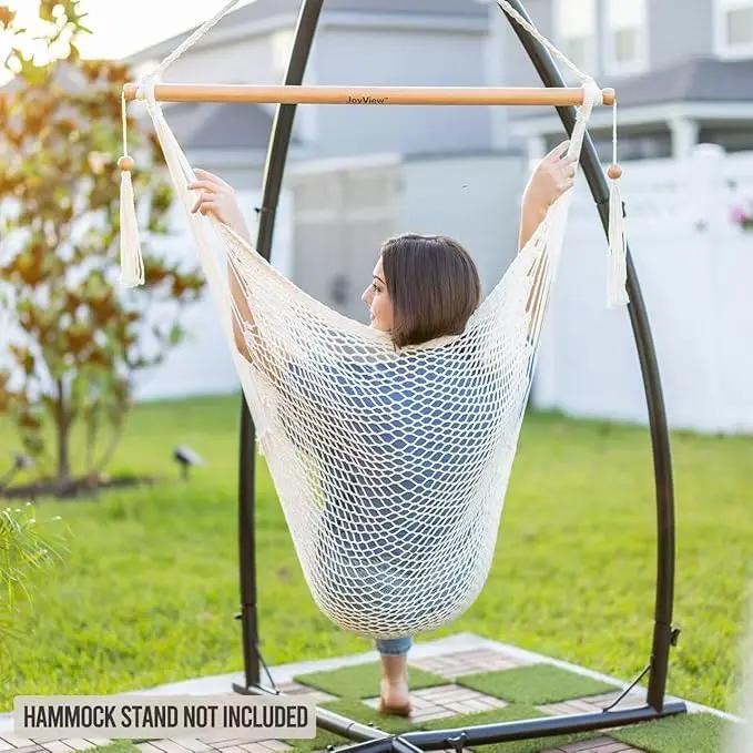 JoyView Hammock Chair with Spreader Bar Caribbean Hammock Swing Chair 300 LBS Weight Capacity XL Rope Hanging Chair for Outdoor Indoor Garden Yard - Blue by GreenHaven Gardens