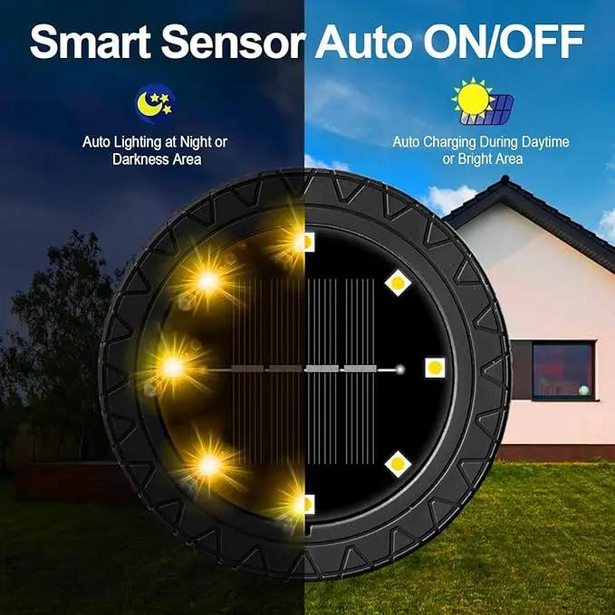 Solar Powered 8 Pack Outdoor LED Disk Lights - IP68 Waterproof, Non-Slip, Wear-Resistant Pathway Lights (Warm White) by GreenHaven Gardens