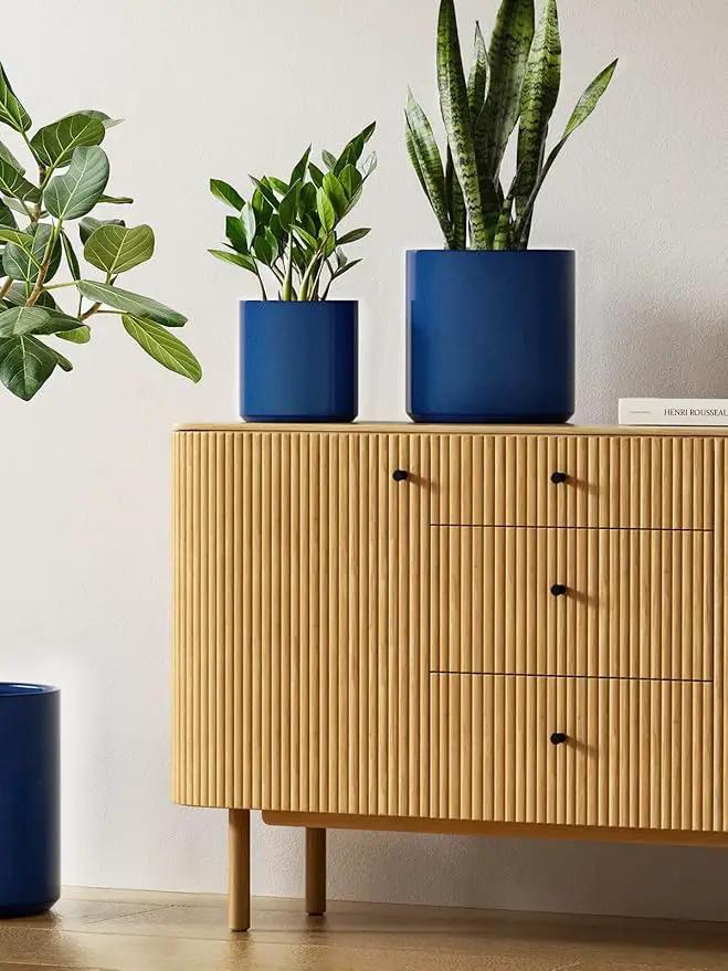 LE TAUCI Large Plant Pots Set, 10/8/6 Inch Ceramic Planters for Indoor Plants, Mid-Century Modern Flower Planter Pots with Drainage Hole and Plug, Cylinder Round Planter Pots, Set of 3, Sapphire Blue by GreenHaven Gardens
