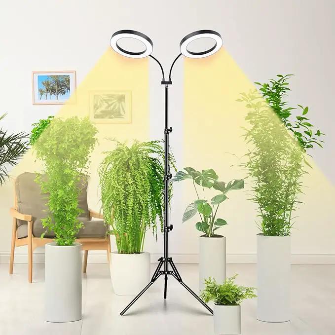 LORDEM Grow Light for Indoor Plants, Dual-Head Plant Light for Plants Growing, Full Spectrum Growth Lamp with Auto Timer for 4/8/12H, 4 Dimmable Levels, 144 LEDs, Height Adjustable Stand 24.4"- 67" by GreenHaven Gardens
