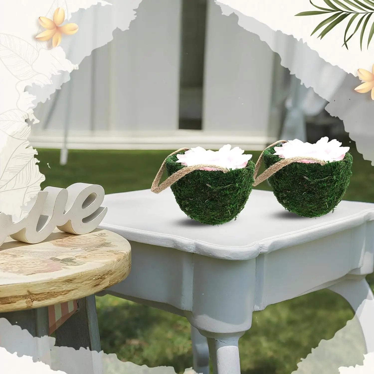Leinuosen 2 Pcs Wedding Flower Baskets, Moss Style Small Baskets with Handles for Gifts Wedding Floral Decoration Flowers Petal Candy Storage and Home Decoration by GreenHaven Gardens