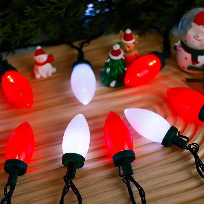 C9 Bulbs Classic Christmas Lights - 50 LED 32ft Strawberry String Light Red&White - Extendable 8 Modes Funtion with Timer Fairy Lighting for Outdoor, Indoor, Party, Home, Tree Decorations by GreenHaven Gardens