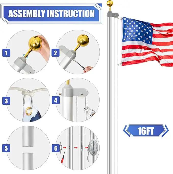 Flag Pole for Outside in Ground, 16FT Sectional Extra Thick Flagpole Kit, Heavy Duty Aluminum Outdoor Flag Poles with 3x5 American Flag for Yard, Garden, Residential or Commercial by GreenHaven Gardens