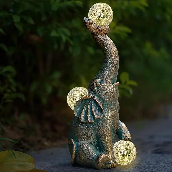 MININOVA Garden Decor Outdoor Statues Elephant with Cracked Glass Balls, Cute Solar Figurine for Patio, Lawn, Yard Art Ornament Decorations (15 LED Lights) by GreenHaven Gardens