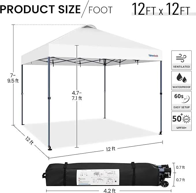 Yaheetech 12x12 Pop-up Canopy Tent w/ 2 Integrated Wheels for Mobility, Waterpoof & Heavy Duty, Instant Sun Shelter with Carry Bag, Weight Bags for Outdoor Camping Beach Patio Parties, White by GreenHaven Gardens