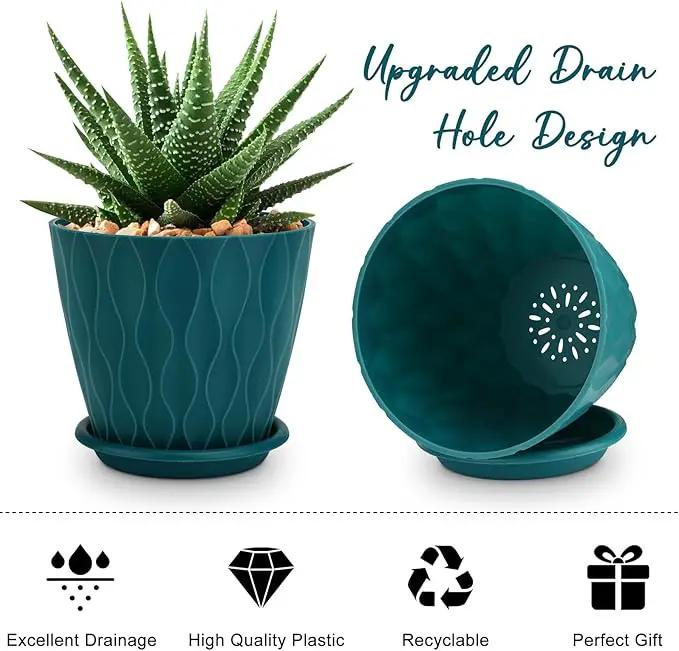 6 inch Plant Pots, 5 Pack Flower Pots Outdoor Indoor, Planters with Drainage Hole and Tray Saucer. by GreenHaven Gardens