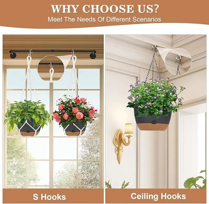 3 Pack Hanging Planters Set, 10 + 10 + 8 Inch Self-Watering Hanging Plant Pot, Macrame Plant Hanger with Pot, Ceiling Hooks, Removable Saucer and Drainage Holes for Indoor, Outdoor Plants - Black by GreenHaven Gardens