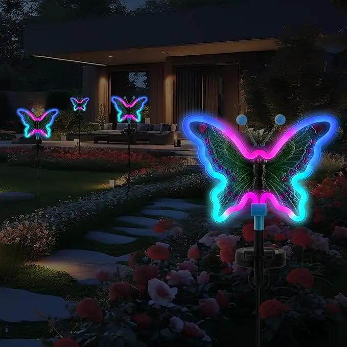 Solar Butterfly Lights Outdoor,Butterfly Solar Lights for Outside, Solar Garden Decor, Outdoor Garden neon Lights,Pathway Butterfly Lights (Light Blue,2pack) by GreenHaven Gardens