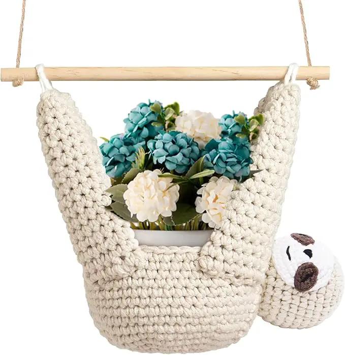 Macrame Plant Hanger Crochet Sloth Hanging Planter Sloth Gifts,5 Inch Animal Wall Hanging Plant Holder for Plant Sloth Lovers, Home Decor Indoor Outdoor Plants Succulent Gifts by GreenHaven Gardens